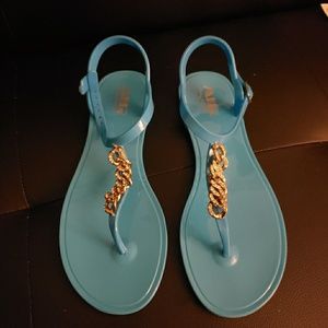 Teal Sandals w/Gold Link Chain size 9
